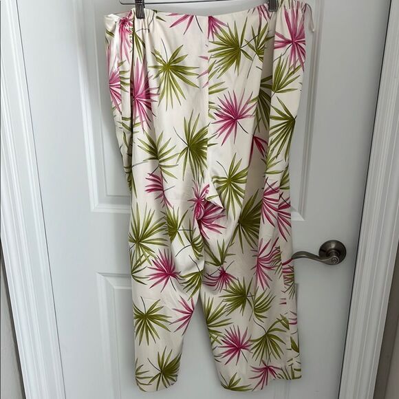 Talbots Women Stretch Tropical Print Pink & Green Palm Leaves Silk Blend SZ 18 W - Picture 3 of 8